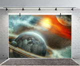 LFEEY 7 x 5 pies de Fondo de temática Espacial Cosmos Nebula Back Drop Science Astronomy Galaxy Sistema Solar Celestial Estrellas Planeta con Anillos Satélite Fondo Foto portafotos
