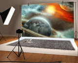LFEEY 7 x 5 pies de Fondo de temática Espacial Cosmos Nebula Back Drop Science Astronomy Galaxy Sistema Solar Celestial Estrellas Planeta con Anillos Satélite Fondo Foto portafotos