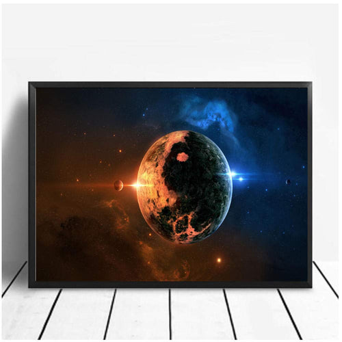 Sistema Solar Moderno Impresión de pósters Planetas Ciencia de la Tierra Satélite Cosmos Arte de la Pared Pintura sobre Lienzo Imagen Sala de estar-50x70cm-Sin Marco