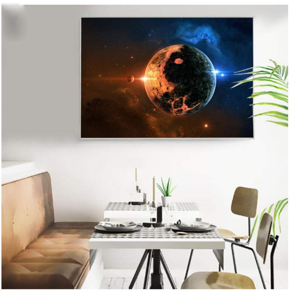 Sistema Solar Moderno Impresión de pósters Planetas Ciencia de la Tierra Satélite Cosmos Arte de la Pared Pintura sobre Lienzo Imagen Sala de estar-50x70cm-Sin Marco