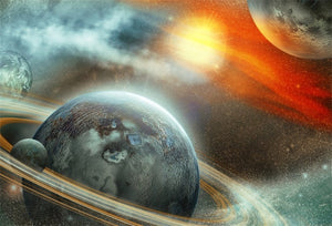 LFEEY 7 x 5 pies de Fondo de temática Espacial Cosmos Nebula Back Drop Science Astronomy Galaxy Sistema Solar Celestial Estrellas Planeta con Anillos Satélite Fondo Foto portafotos