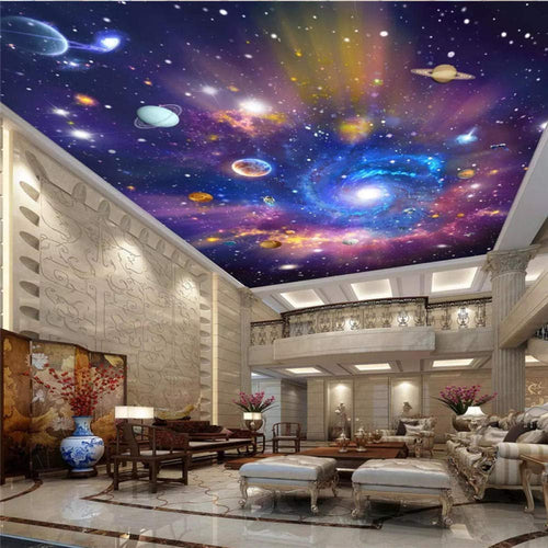 ZBWBZ Adhesivo de pared de papel tapiz personalizado 3D Techo personalizado papel tapiz 3d colorido cielo estrellado universo galaxia sueño habitación cenit techo pintura papel tapiz 3d mura-140X100CM